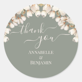 Elegante Hochzeit von Grün und Weiß mit Blumen Runder Aufkleber