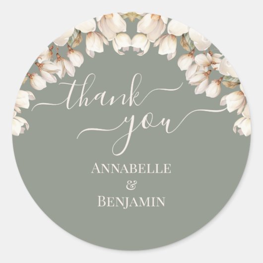 Elegante Hochzeit von Grün und Weiß mit Blumen Runder Aufkleber (Vorderseite)