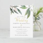 Elegante Hochzeit von Gummi-Blattgold Einladung (Stehend Vorderseite)