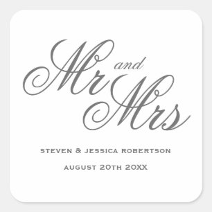 Elegante Hochzeit von Herrn und Frau Typografy Quadratischer Aufkleber