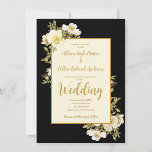 Elegante Hochzeit von Ivory Black Vintag Floral Lu Einladung