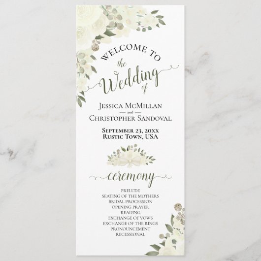 Elegante Hochzeit von Ivory White Boho Programm (Vorderseite)