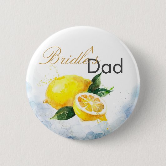 Elegante Hochzeit von Lemon Yellow & Blue Watercol Button (Vorderseite)