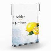 Elegante Hochzeit von Lemon Yellow & Blue Watercol Fotoblock (Links)