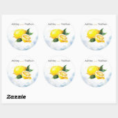Elegante Hochzeit von Lemon Yellow & Blue Watercol Runder Aufkleber (Blatt)
