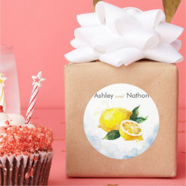 Elegante Hochzeit von Lemon Yellow & Blue Watercol Runder Aufkleber