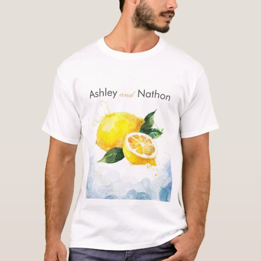 Elegante Hochzeit von Lemon Yellow & Blue Watercol T-Shirt (Vorderseite)