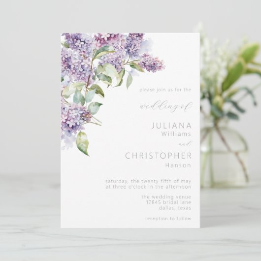 Elegante Hochzeit von Lilac Sage Einladung (Stehend Vorderseite)