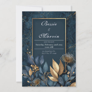 Elegante Hochzeit von Marine und Gold Leaf Einladung