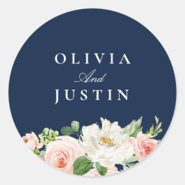 Elegante Hochzeit von marineblauen Blume Runder Aufkleber