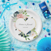 Elegante Hochzeit von Navy Blue Blush Rosa Rose Fl Pappteller (Party)