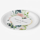 Elegante Hochzeit von Navy Blue Blush Rosa Rose Fl Pappteller (Schrägansicht)