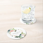 Elegante Hochzeit von Navy Blue Blush Rosa Rose Fl Runder Pappuntersetzer (Vor Ort)