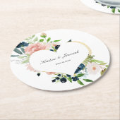 Elegante Hochzeit von Navy Blue Blush Rosa Rose Fl Runder Pappuntersetzer (Angewinkelt)