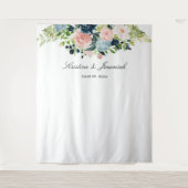 Elegante Hochzeit von Navy Blue Blush Rosa Rose Fl Wandteppich (Vorderseite)