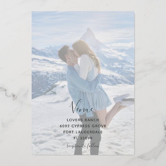 Elegante Hochzeit von Navy Blue & Gold Winter Flor Folieneinladung (Rückseite)