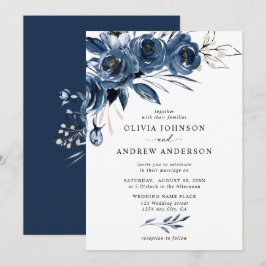 Elegante Hochzeit von Navy Blue Silver Watercolor  Einladung