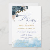 Elegante Hochzeit von Navy Blue und Gold Floral Einladung (Vorderseite)