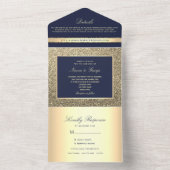 Elegante Hochzeit von Navy Blue und Gold Glitzer All In One Einladung (Innen Boden)