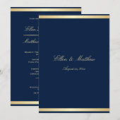 Elegante Hochzeit von Navy Blue und Gold Trim Einladung (Vorne/Hinten)