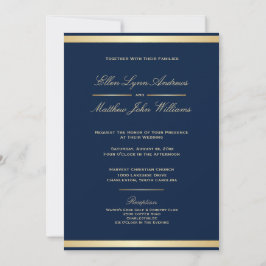 Elegante Hochzeit von Navy Blue und Gold Trim Einladung