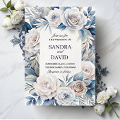 Elegante Hochzeit von Navy Blue und Silver Ivory Einladung