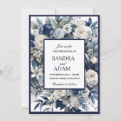 Elegante Hochzeit von Navy Blue und Silver Ivory Einladung (Vorderseite)