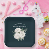 Elegante Hochzeit von Navy Blue und White Roses Pappteller (Party)