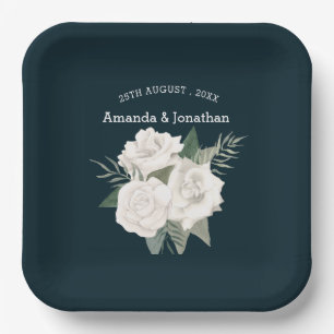 Elegante Hochzeit von Navy Blue und White Roses Pappteller