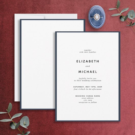 Elegante Hochzeit von Navy Blue & White Typografy Einladung