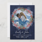 Elegante Hochzeit von Navy Blue Winter Floral Einladung (Vorderseite)