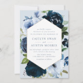 Elegante Hochzeit von Navy & Dusty blauen Blumen Einladung (Vorderseite)