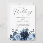 Elegante Hochzeit von Navy & Dusty Blue Watercolor Einladung (Vorderseite)