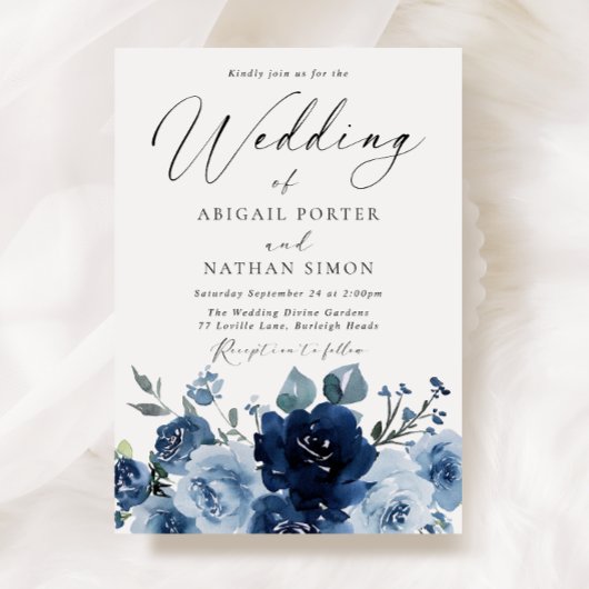 Elegante Hochzeit von Navy & Dusty Blue Watercolor Einladung