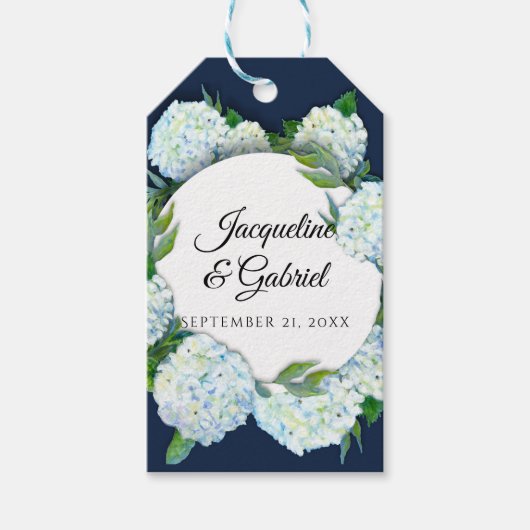 Elegante Hochzeit von Navy Floral White Hydrangea Geschenkanhänger (Vorderseite)