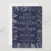 Elegante Hochzeit von Navy und Silver Floral Save The Date (Vorderseite)
