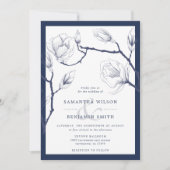 Elegante Hochzeit von Navy und White Floral Einladung (Vorderseite)