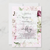 Elegante Hochzeit von Peonies Einladung (Vorderseite)