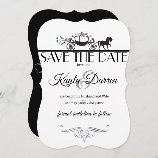 Elegante Hochzeit von Pferden und Buggyen Save The Date (Vorne/Hinten)
