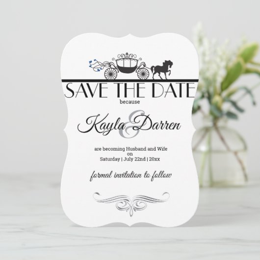 Elegante Hochzeit von Pferden und Buggyen Save The Date (Stehend Vorderseite)