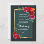 Elegante Hochzeit von Red Green Gold Floral Einladung (Vorderseite)