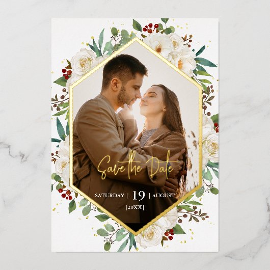 Elegante Hochzeit von Rosenblumen Folieneinladung (Vorderseite)