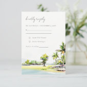 Elegante Hochzeit von Tropical Coastal Beach Palm RSVP Karte (Stehend Vorderseite)