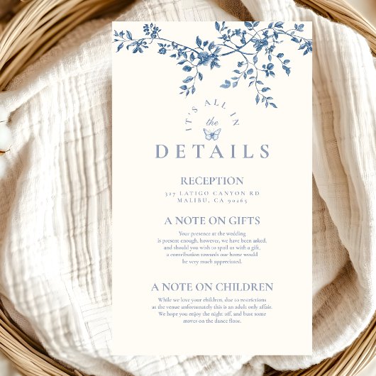 Elegante Hochzeit von Vintag Blue Floral Begleitkarte