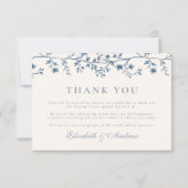 Elegante Hochzeit von Vintag Blue Floral Dankeskarte (Vorderseite)