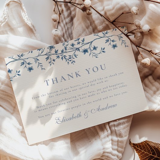 Elegante Hochzeit von Vintag Blue Floral Dankeskarte