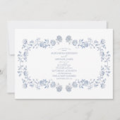 Elegante Hochzeit von Vintag Blue Floral Einladung (Vorderseite)