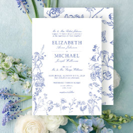 Elegante Hochzeit von Vintag Blue Floral Einladung