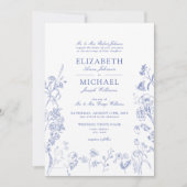 Elegante Hochzeit von Vintag Blue Floral Einladung (Vorderseite)