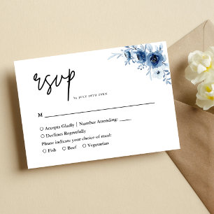Elegante Hochzeit von Vintag Blue Floral RSVP Karte